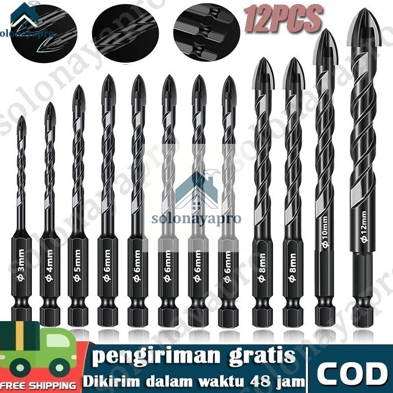 Tren Terbaru Set 12pcs Mata Bor Cross Hex 312mm Mata Bor Hex Bahan Alloy Untuk Melubangi Kaca  Keram