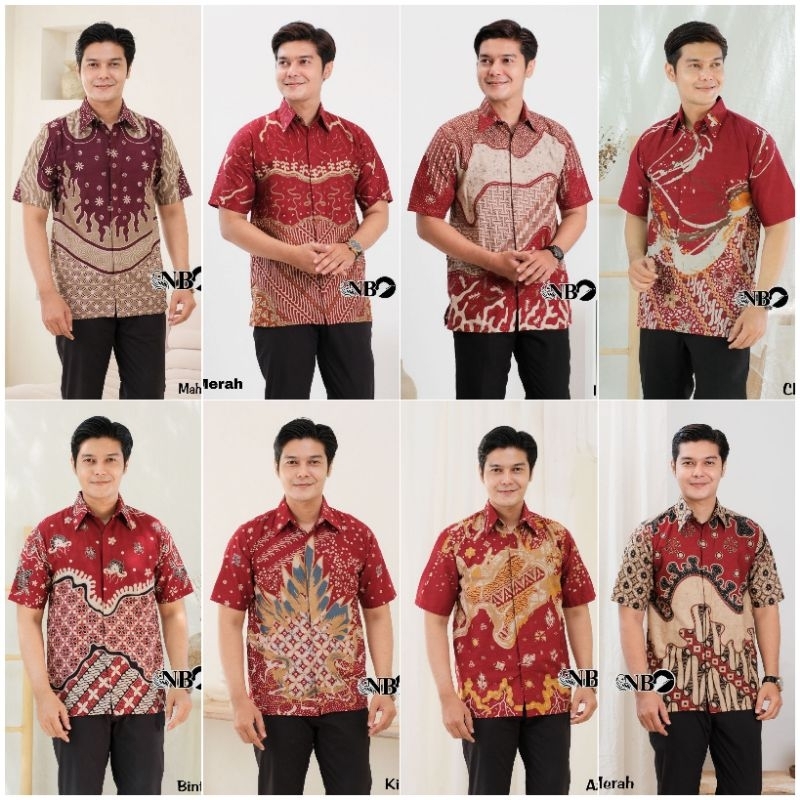 Atasan Hem Batik Pria Lengan Pendek Warna Merah Maroon Batik HRB026 M L XL XXL