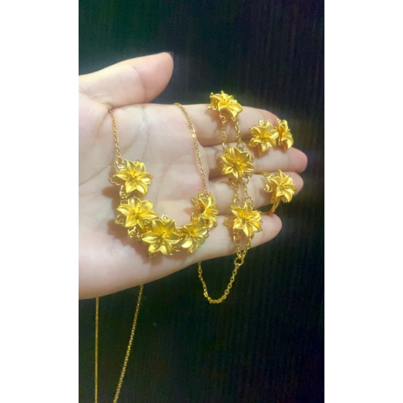 Set Bunga kendari mewah bunga lima replika emas asli
