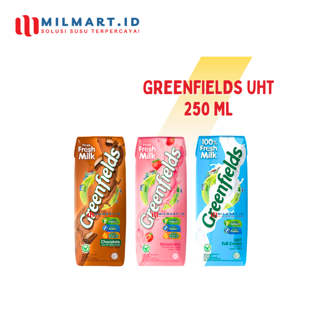 

GREENFIELDS 250ML COKLAT/STROBERI/FULL CREAM GREENFIELD SUSU UHT CAIR