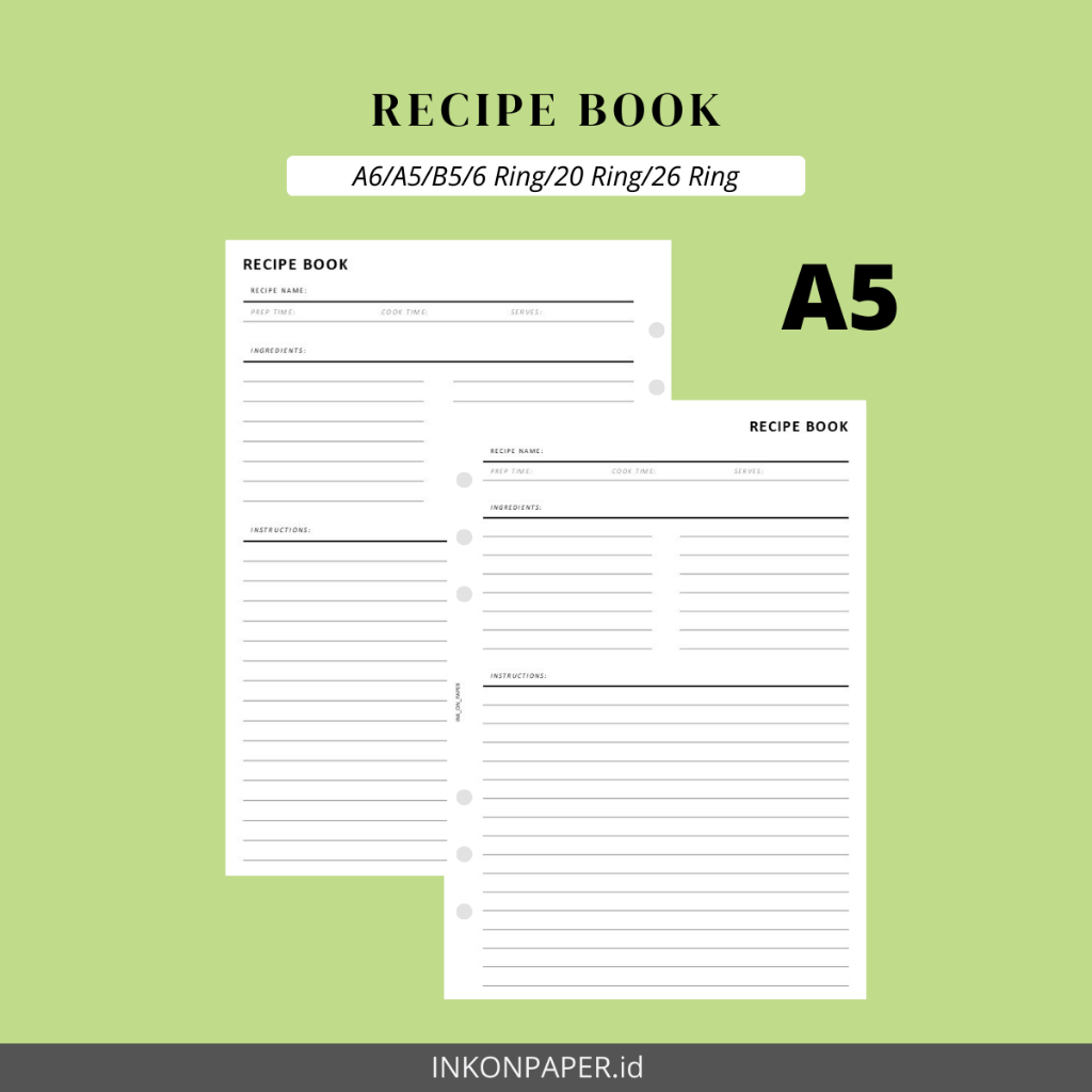 

A5 - Recipe Book, Buku Resep, Recipe Planner, Recipe Keeper by INK_ON_PAPER