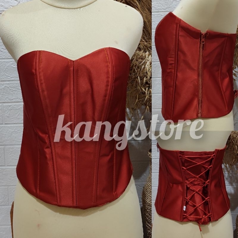 KAMISOL SATIN /LONGTORSO/BUSTIER/DALEMAN KEBAYA/ KEMBEN tulang 10 resleting samping