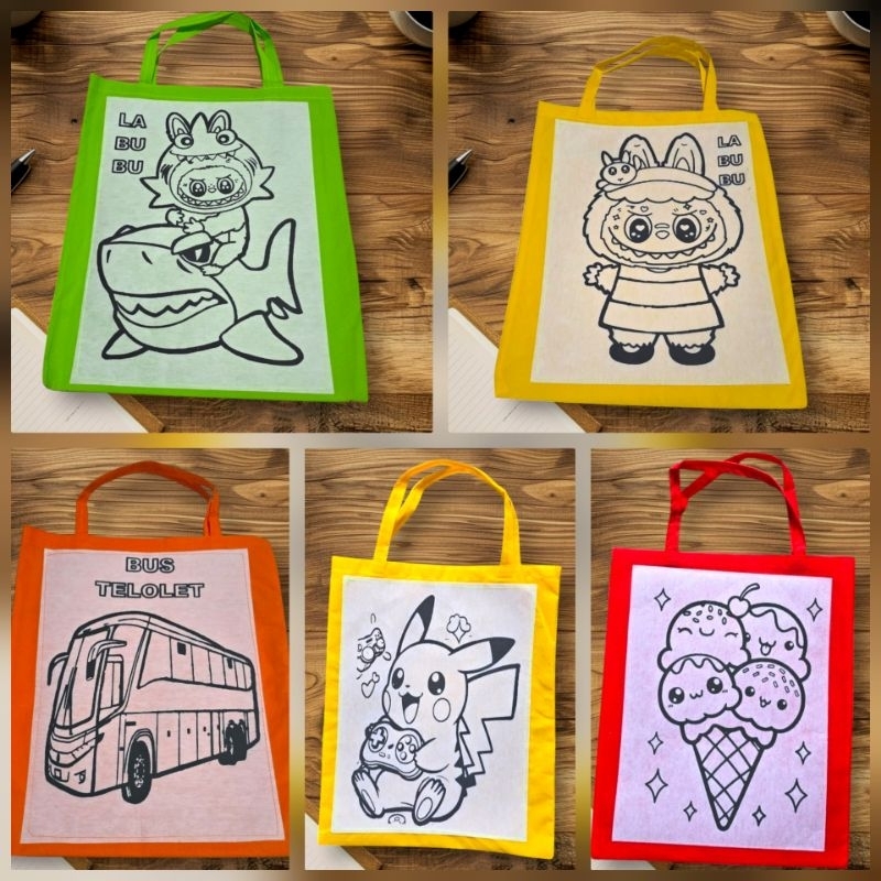

Tas Mewarnai Anak/ Tas Lukis/ Totebag/ Souvenir/ Ultah/Tas Spunbond karakter kartun