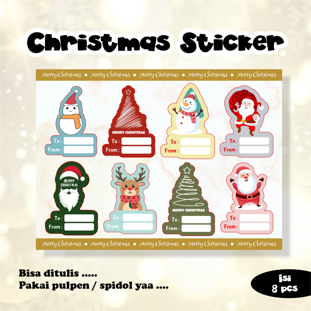 

8 pcs Stiker Natal Christmas Sticker Aneka Desain Bisa Ditulis Untuk Hampers Cookies Keperluan Natal