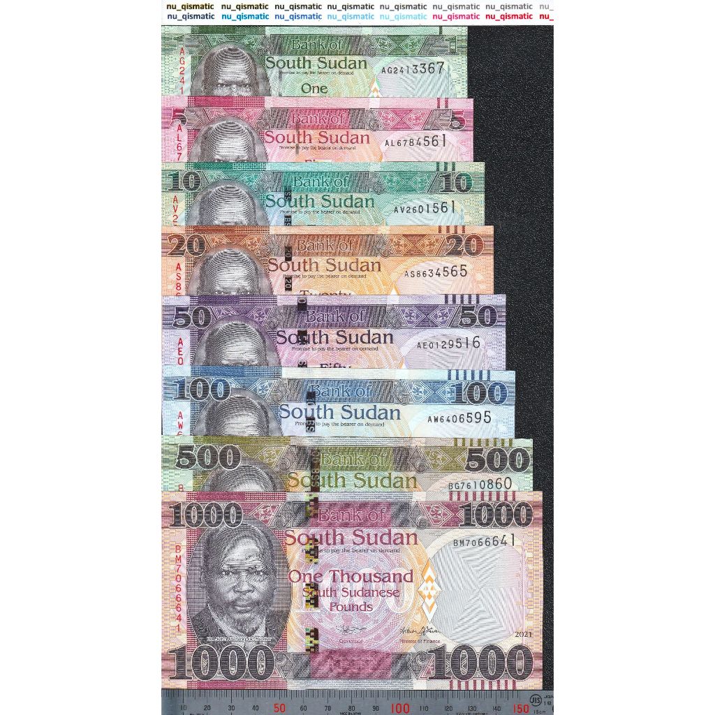 Uang South Sudan Set 8 Lembar 1 ~ 1000 Pound , UNC Baru Super Gress P# 5-11-12-13-14-15-16-17