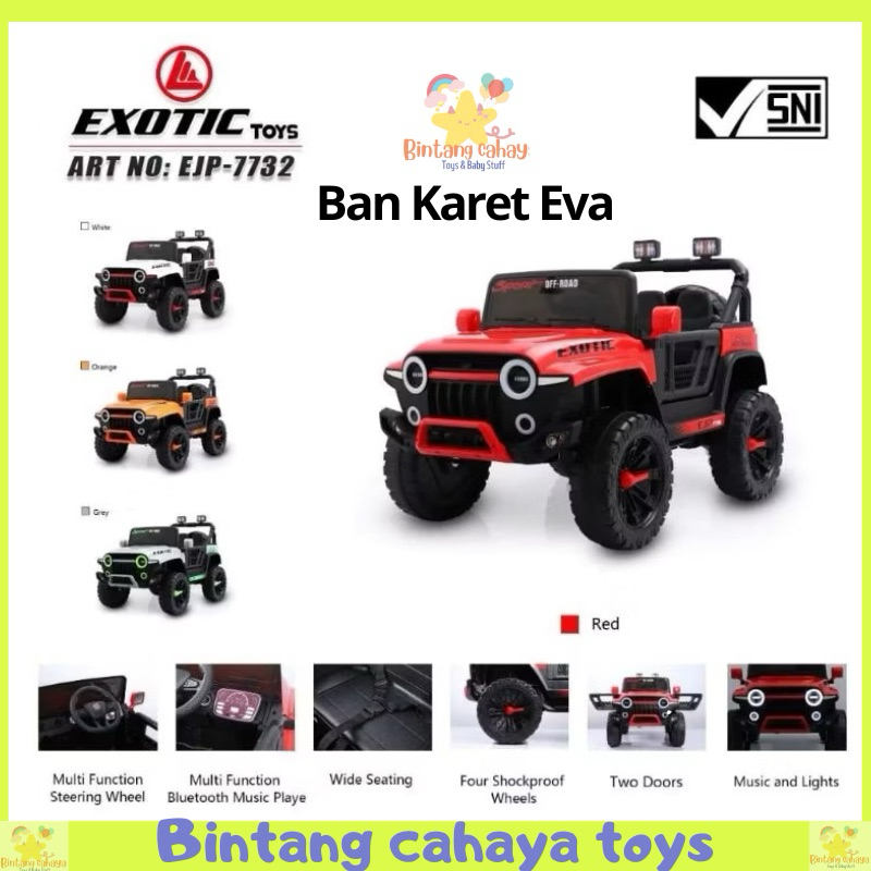 (FREE KARPET ALAS KAKI) Mobil Aki anak Jeep Exotic EJP 7732 7701 Ban Karet Remote control besar