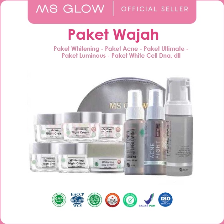 Buy Now Paket Wajah MS Glow  Whitening  Acne  Luminous  Ultimate  White Cell DNA  Men Isi 3 dan 4  r