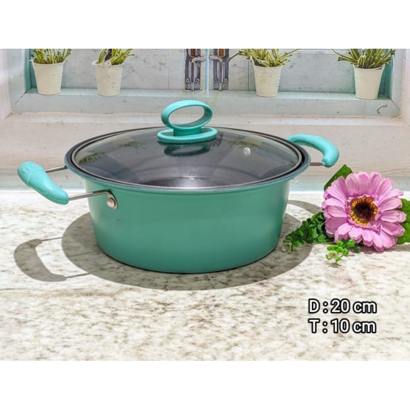 PANCI SUP KUAH ENAMEL 20 CM TUTUP KACA