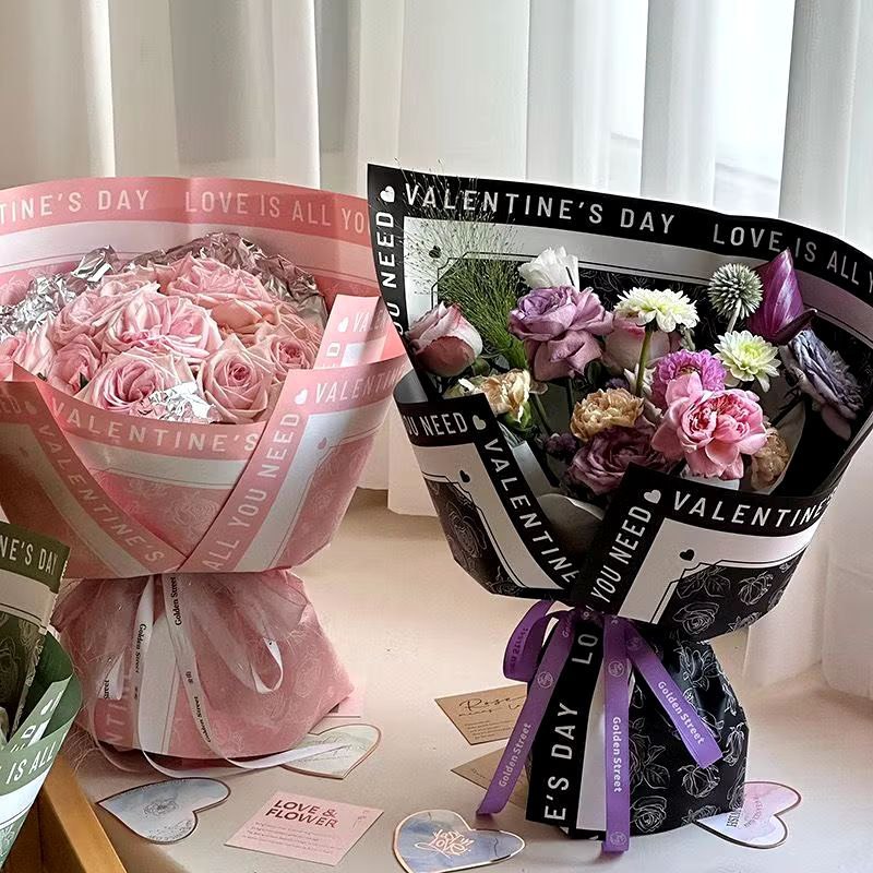 

Kertas Buket Bunga Kertas Cellophane Motif Happy Valentine's Flower Wrapping