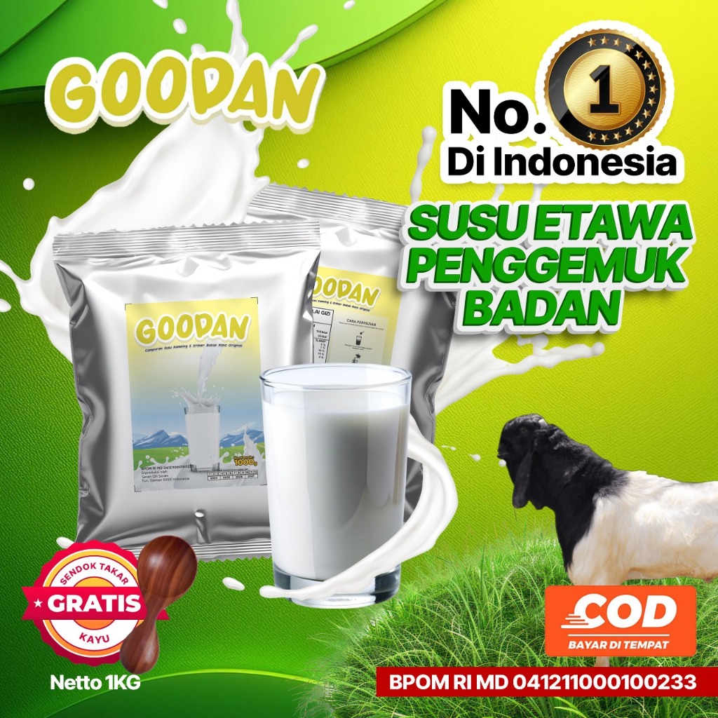 

Susu Kambing Etawa Bubuk 1KG Penggemuk Badan / Penambah Berat Badan / Penambah BB Pria Wanita Anak Anak Dewasa