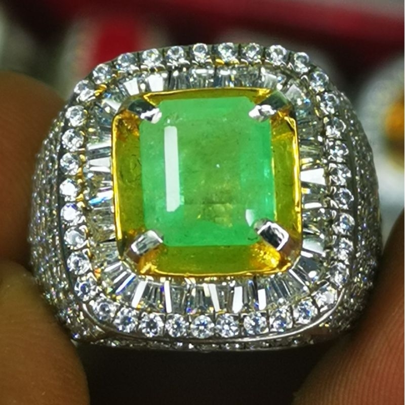 Natural zamrud colombia ring perak mikrosetting