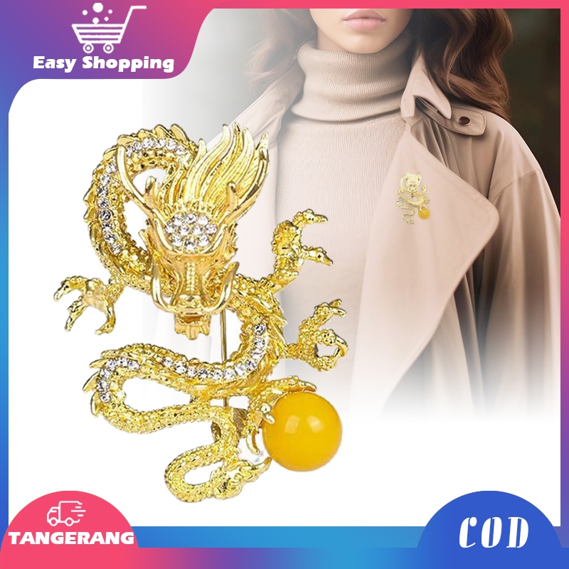 Bros Jas Wanita Naga Bola Kuning Pin Jas Pria Korea Bross Hijab Kuningan Lapel Pin Bros Jas