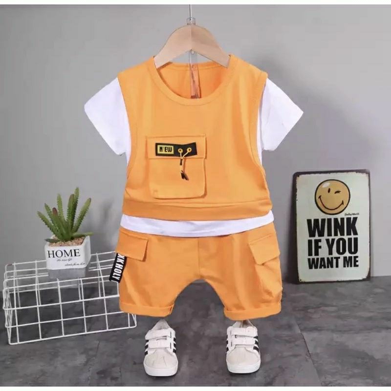 SETELAN BAJU ANAK LAKI LAKI SET ROMPI ANAK BAJU KAOS DAN CELANA ANAK LAKI LAKI