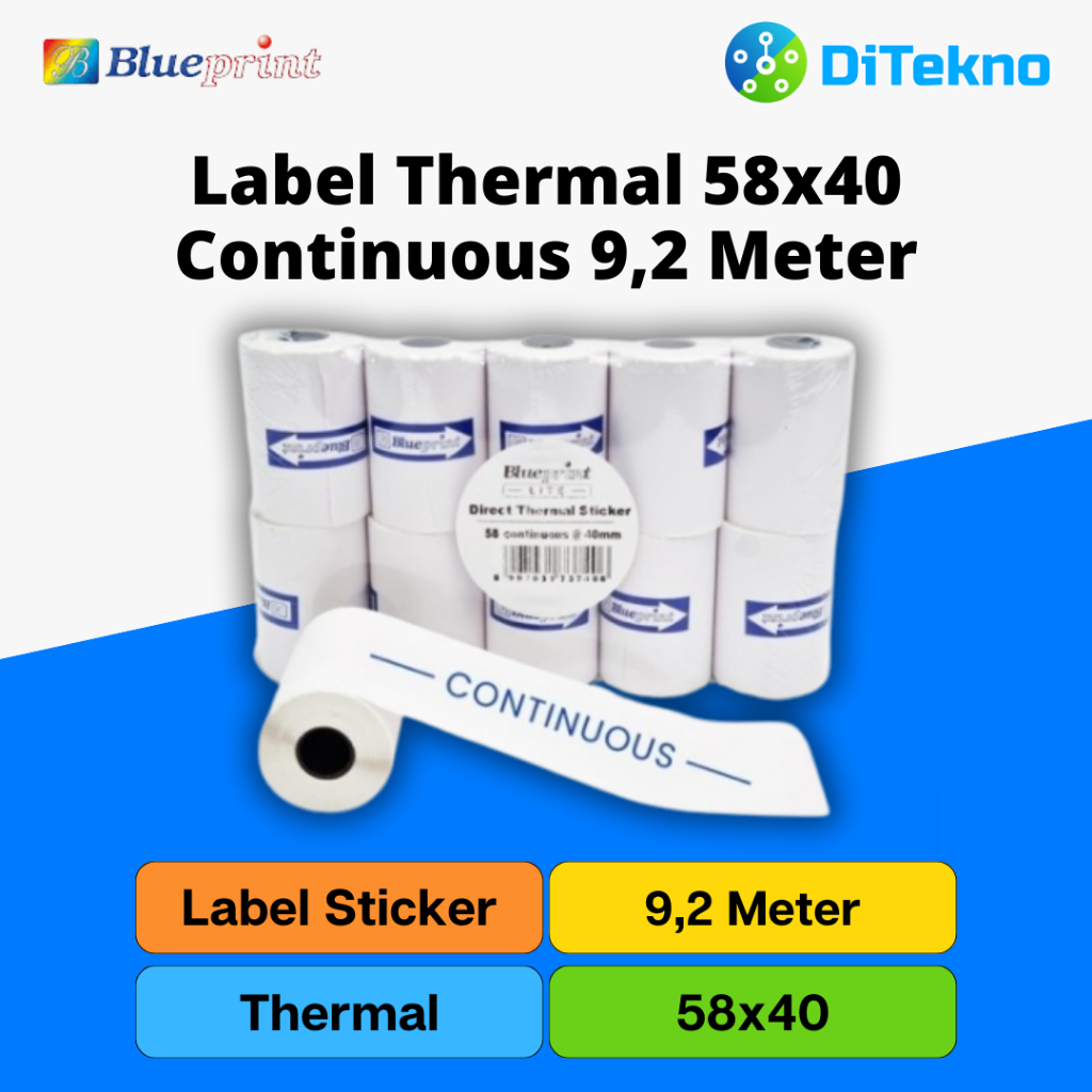 

Blueprint Barcode Direct Thermal 58x40 continuous 9,2 Meter Kertas Label Stiker