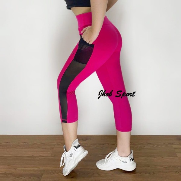 KADENS Celana Legging Pendek 7/8 Kantong Jaring Olahraga Wanita Senam Zumba Yoga Gym/Legging Olahrag
