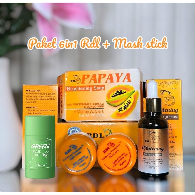 Paket Skincare Rdl 6in1 + Mask Stick - Sabun - Toner - Serum - Cream S / M - Mask stick