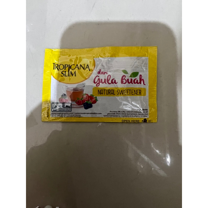 

Tropicana Slim Sweetener Gula Buah / Diabtx Ecer Per 10 Sachets ( 2.5gr x 10pcs )
