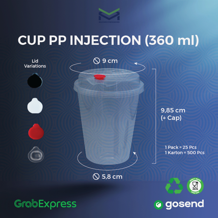 25 Pcs - Thinwall Cup Injection 360ml Tebal - 12oZ Datar - Cup + Tutup