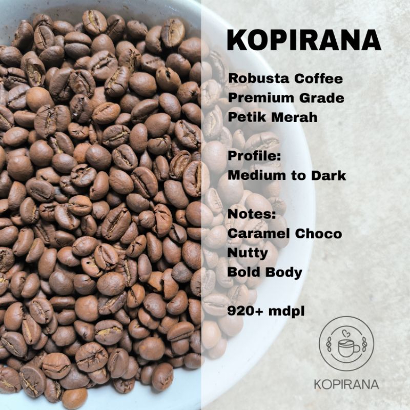 

KOPIRANA Kopi Bubuk / Roasted Beans Robusta Petik Merah asli Lampung Barat.