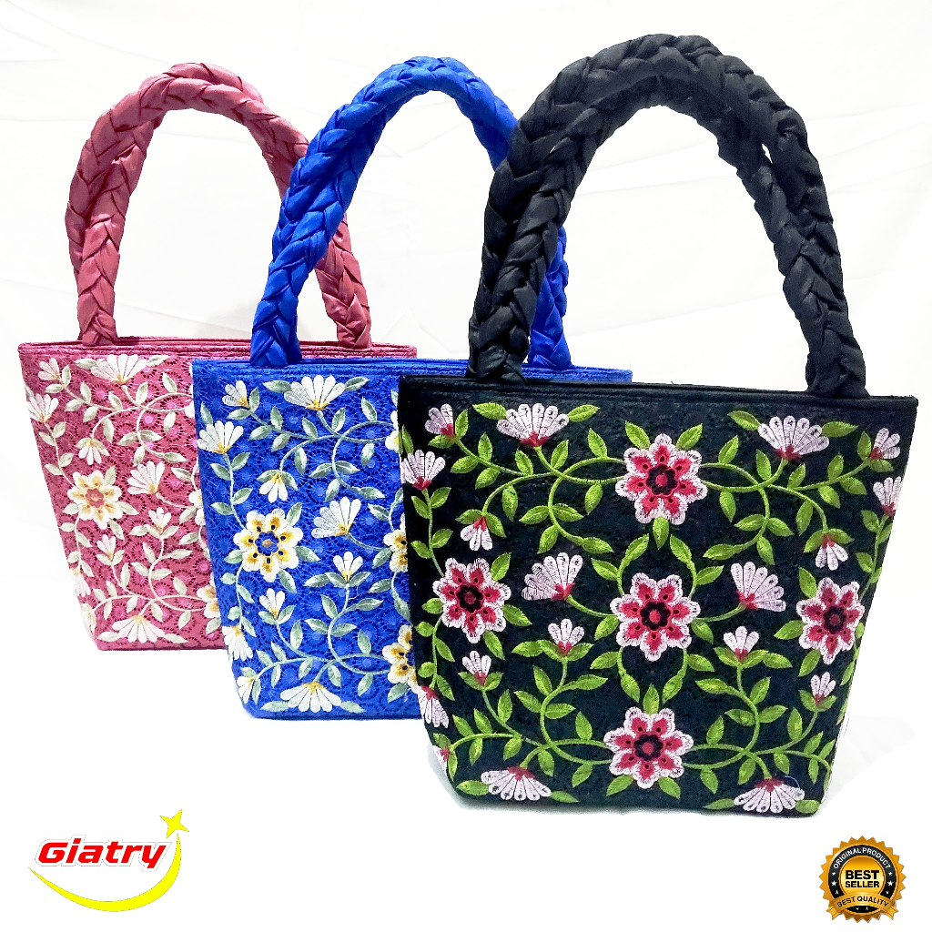 Tas totebag motif aster bordir kecil  Tas wanita bordir tas serbaguna tas khas tasikmalaya