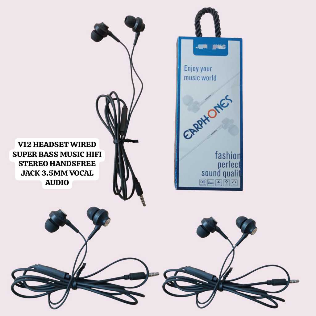 V12 OEM HEADSET EARPHONES HANDSFREE BAZOOKA PERFECT  HEADSET MUSIC EARPHONES SAM BAZOKA PERFECT SOUN