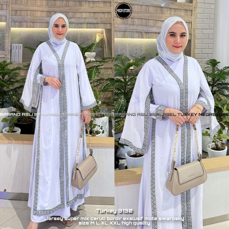 Gamis Abaya Turkey Hawa Putih 3130 Jumbo Muslimah Terbaru