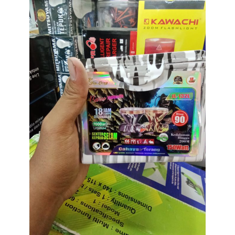 Senter Kepala Selam 250 Watt Army Jinlong JL-132L Ring 100 150 Wat Cahaya Putih Tahan 20 Jam