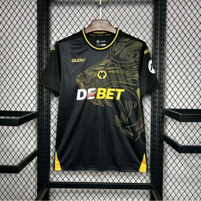 Jersey Kaos Baju Sepak Bola Wolves Wolver Wolverhampton Wonderes Home Away Hitam Black Liga Inggris 