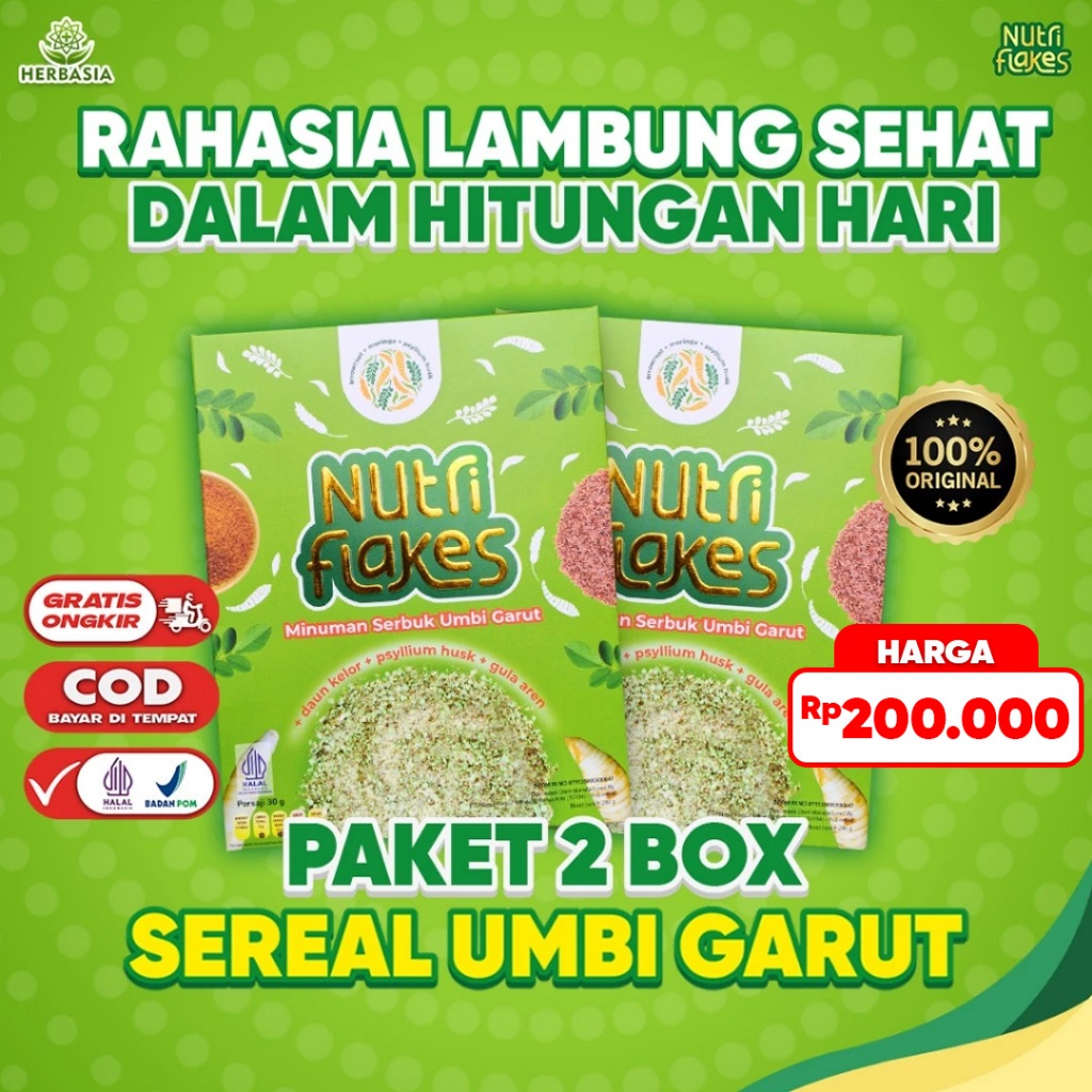 

Paket 2 Box Nutriflakes Makanan Sehat Sereal Sarapan Umbi Garut dan Daun Kelor Atasi Asam Lambung Gerd dan Diabetes Suplemen Diet