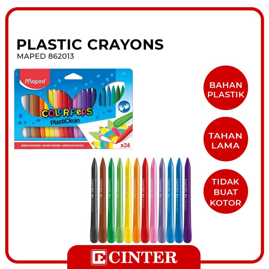 

MAPED - [FREE GIFT] PEWARNA / KRAYON YANG TIDAK MEMBUAT TANGAN KOTOR / COLOR PEPS'S PLASTICLEAN PLASTIC 24 WARNA 862013