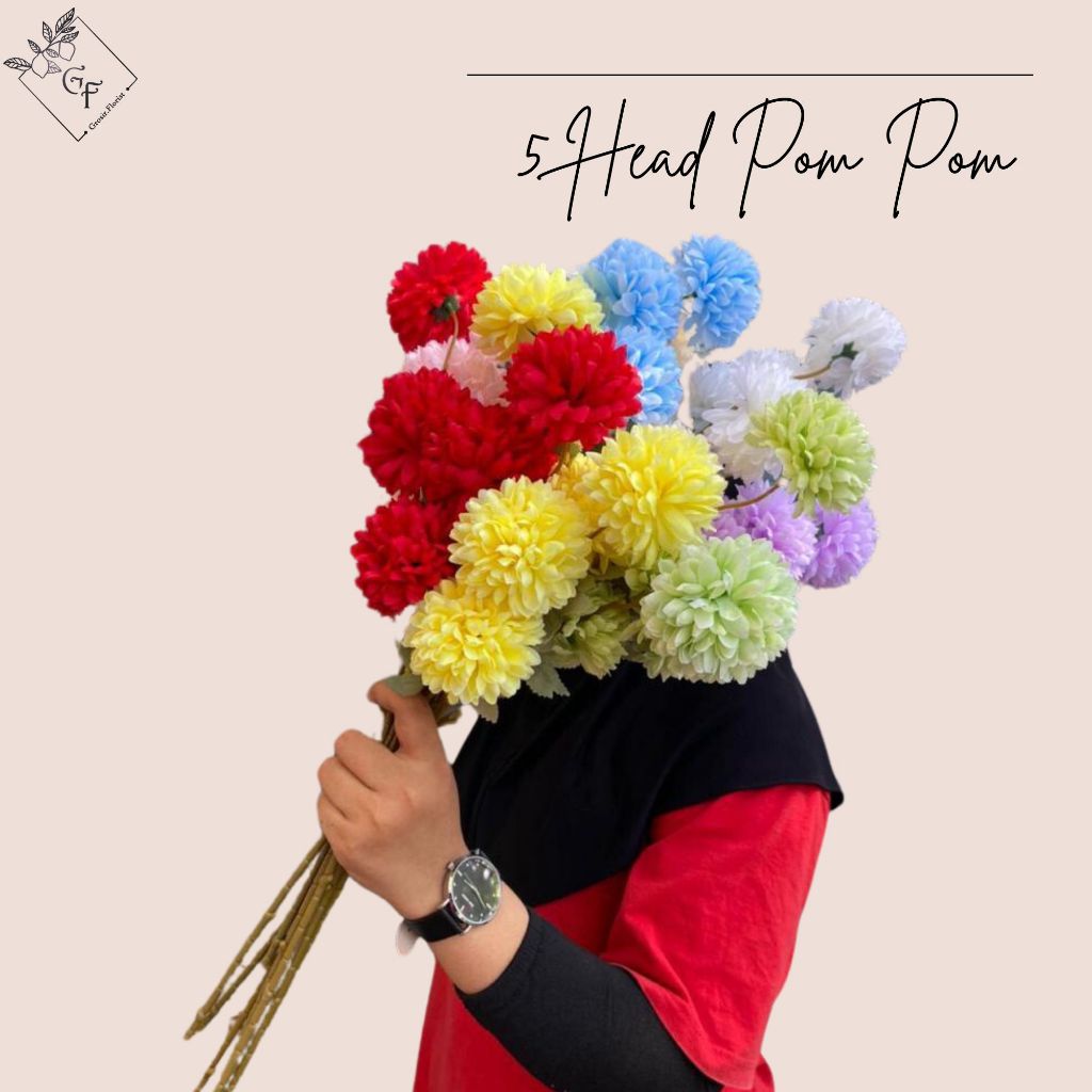 TERLENGKAP (51 CM) 5 CABANG POMPOM DANDELION Bunga Palsu Bunga Sutra Dandelion Bunga Eceng Pesta