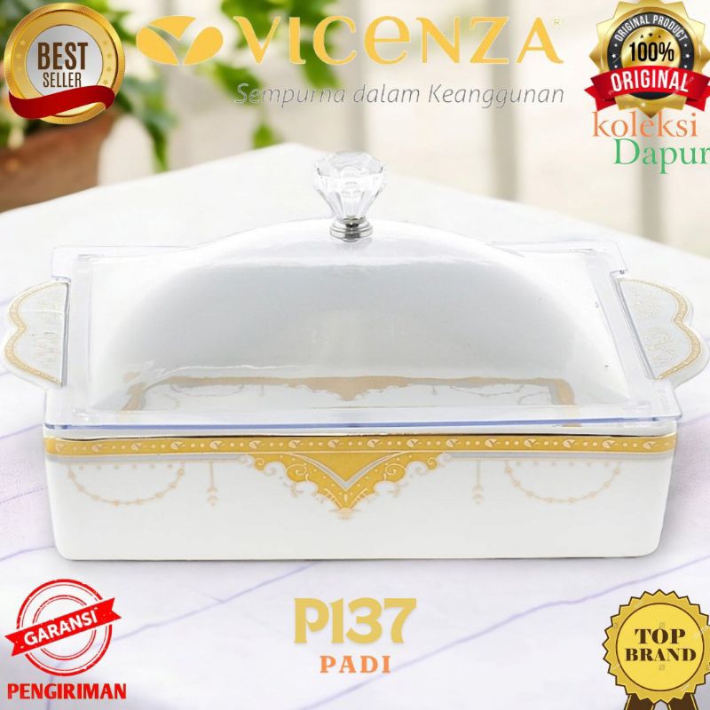 Vicenza Tempat Roti Persegi P137 motif PADI, bahan porselain (keramik berkualitas tinggi) dengan tut