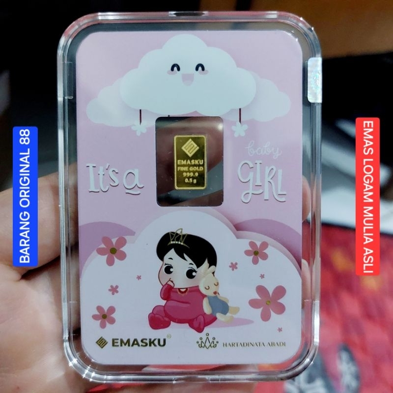 HADIAH ANAK CEWE Warna PINK KADO LAHIRAN BAYI PEREMPUAN EMAS 0.5 GRAM ASLI ORIGINAL 24 KARAT 999 CEW