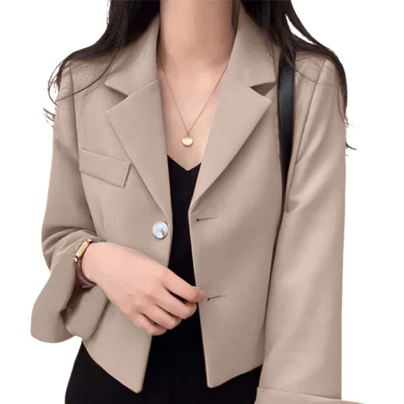 Jas Blazer Crop Wanita Outer Crop Wanita High Twist Coklat Susu