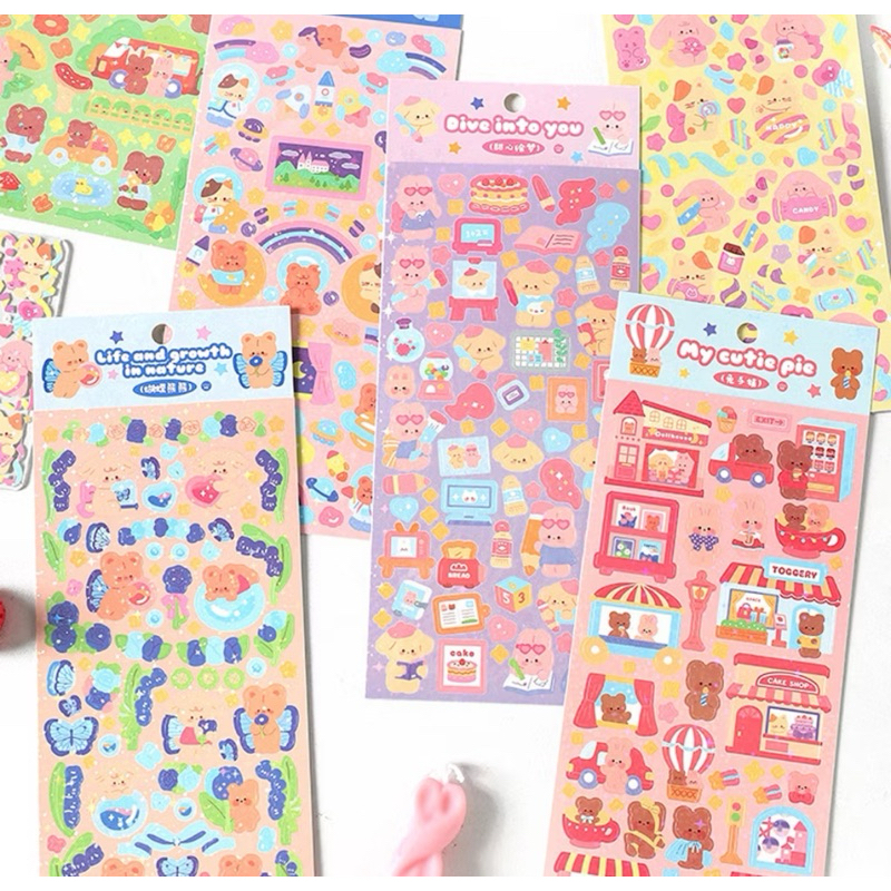 

Sticker Waterproof Kartun Bear Rabbit Hologram Stiker Motif Beruang Dan Kelinci Korea Anti Air