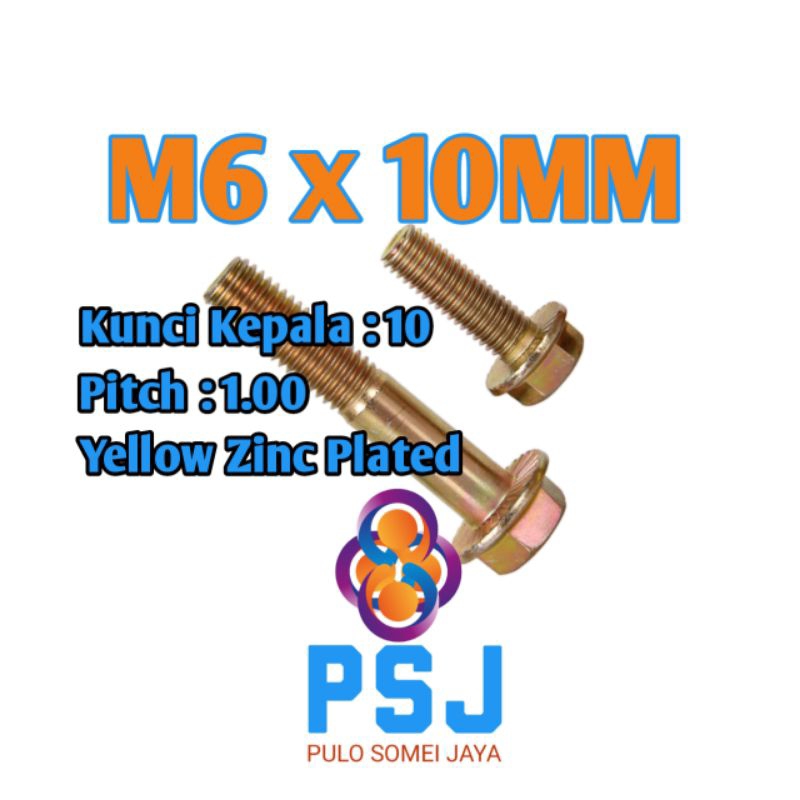 Baut Flange M6 x 10 / Flange Bolt Kuning Kunci 10