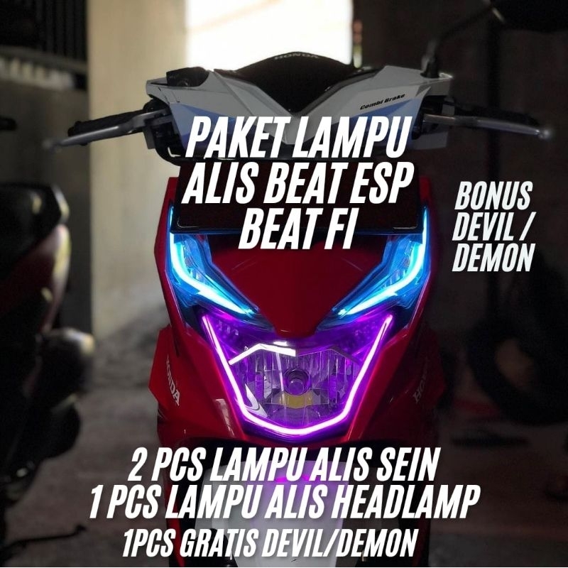 paket lampu alis sepasang bonus lampu devil beat fi beat karbu