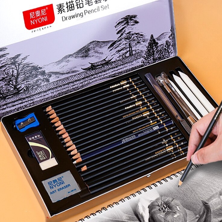 

Ready Hemat Nyoni Drawing Pencil Gambar Set 29pcs Metal Tin Box Pensil Gambar Lukis Sketsa Lengkap Paket