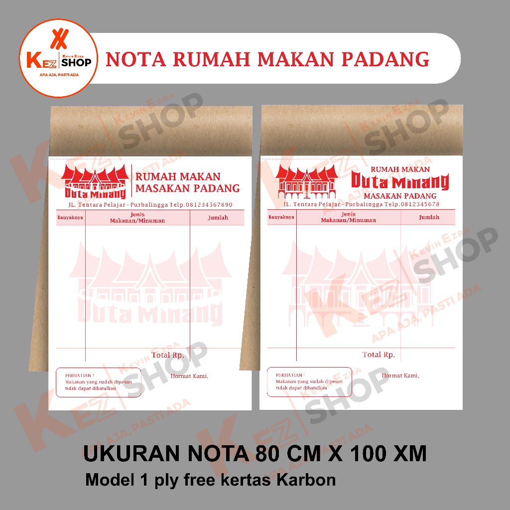Nota Custom rumah makan padang atau rumah makan sejenisnya
