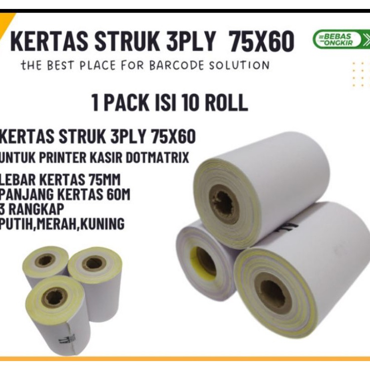 

Sedang Promo Kertas kasir 3ply 75x6mm paket 1 Roll untuk mesin printer Dotmatrik