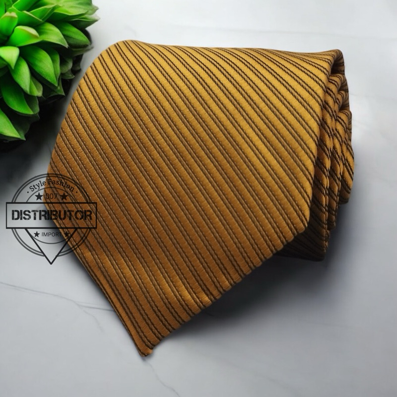 Dasi pria panjang salur warna Gold Tua uk 3 inchi Dasi Wedding/kantor