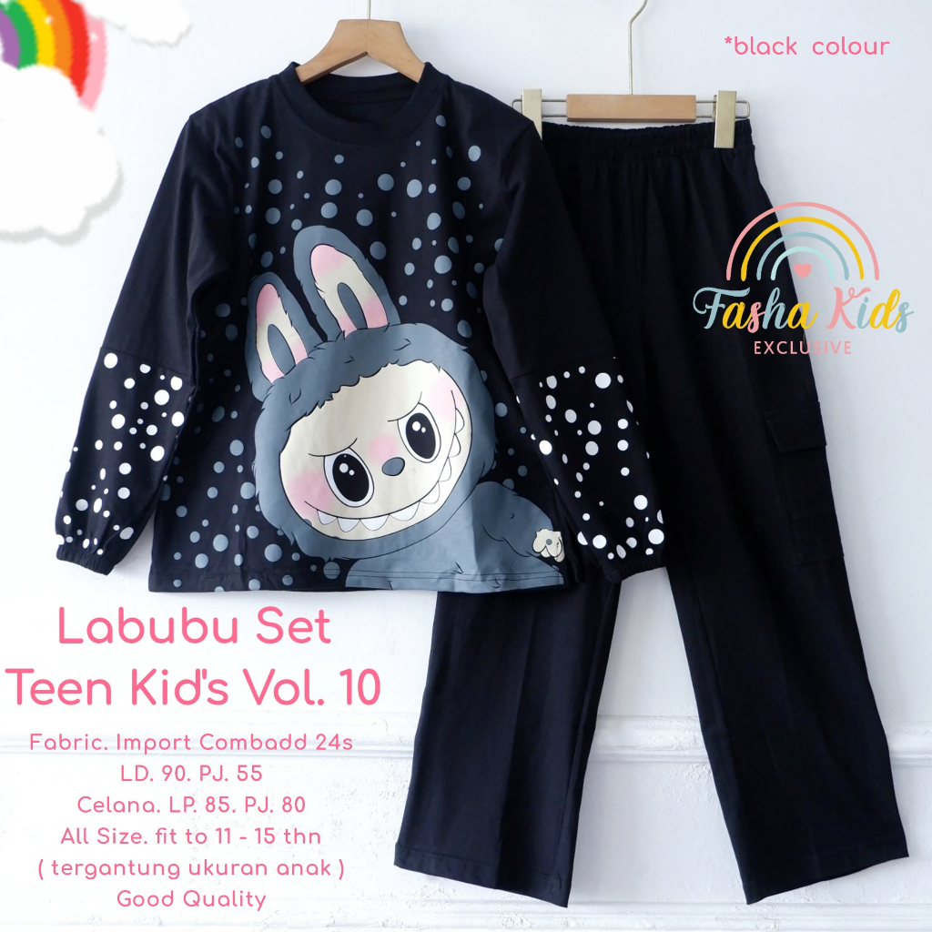 [TERMURAH FASHA KIDS]  LABUBU SET KIDS SETELAN KAOS CELANA JEANS SET TEEN KIDS PAKAIAN ANAK REMAJA P