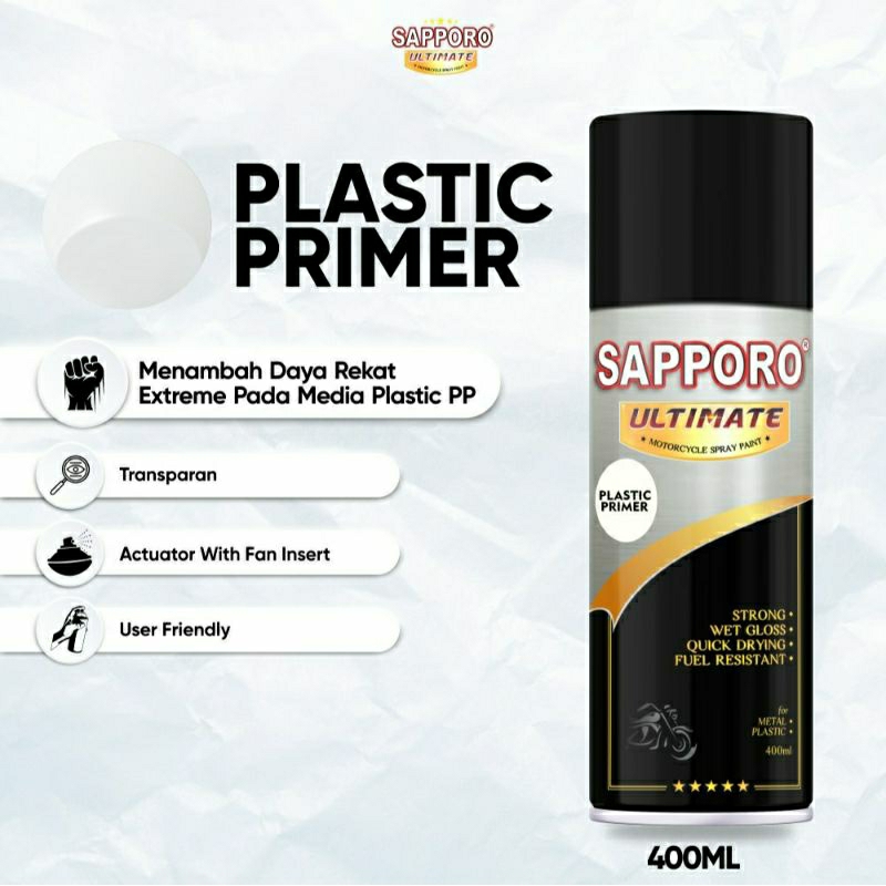 #MAU# Cat Semprot Sapporo Ultimate Plastic Primer 400ml PP Primer Dasaran Plastik Cat Spray Duco Sap