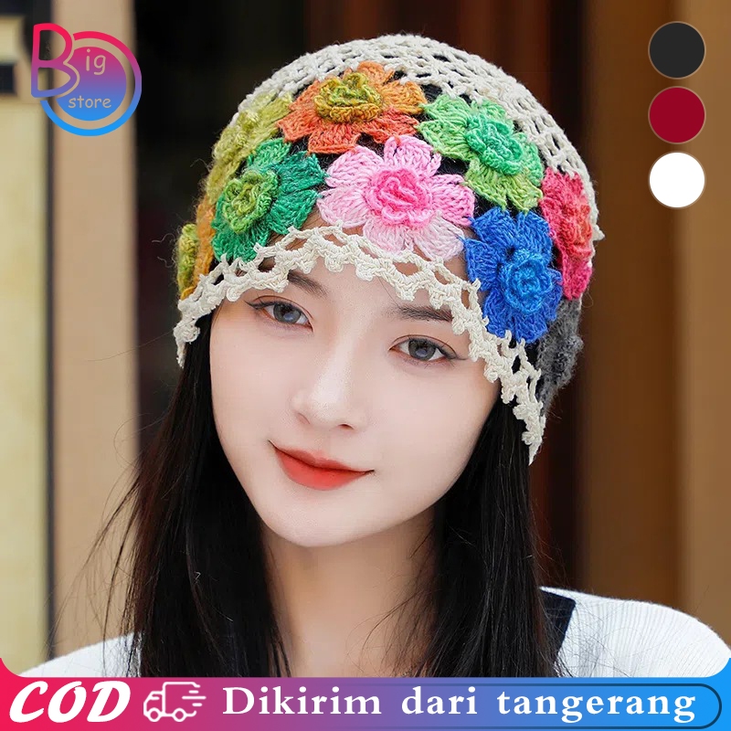 Kupluk Rajut Wanita Korea Topi Rajut Handmade Hollow Woolen Hat Kupluk Rajut Wanita Topi Rajutan