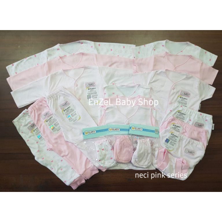 KODE A28L Paket Baju Bayi Fluffy size Newborn Pink 3 Bulan  Fluffy  SNI