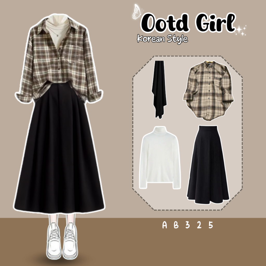Godiva Outfit 4 In 1 Set AB325 - Setelan Wanita Kekinian Rok Outfit Kuliah Simpel One Set Korean Sty