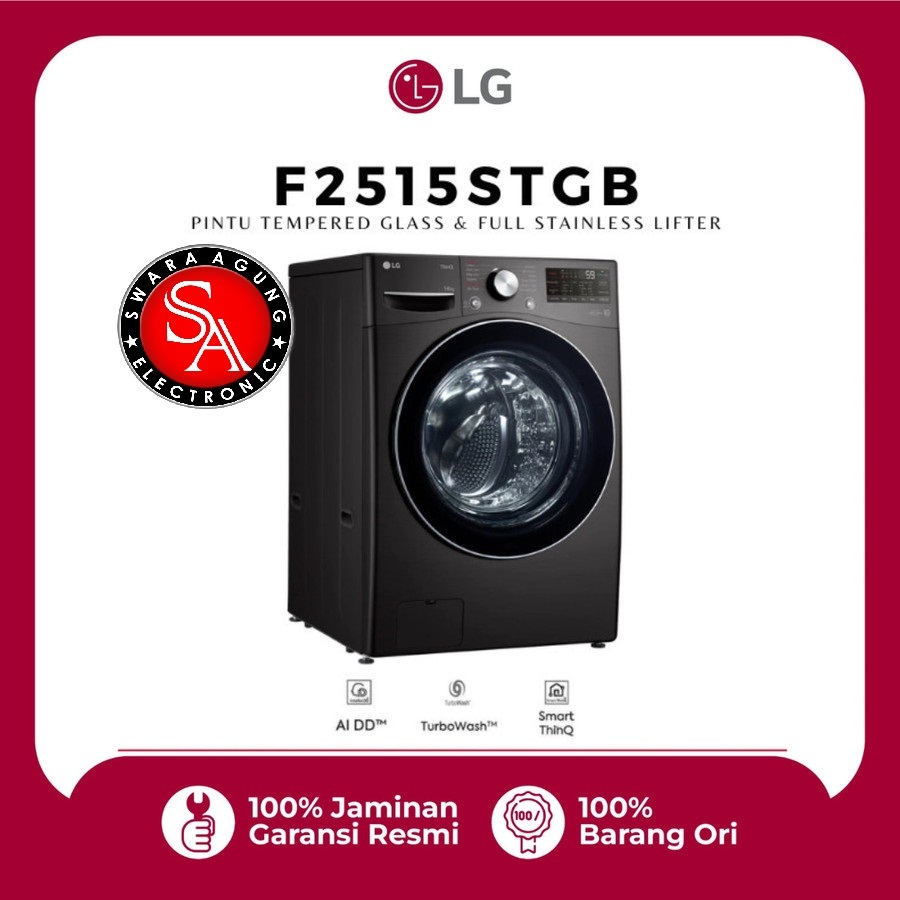Mesin Cuci Front Loading 15 Kg Inverter LG Type : F2515STGB - Black ( MEDAN )