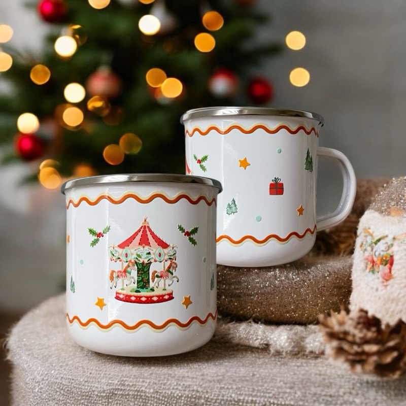 Christmas Enamel Stainless Mug gelas natal