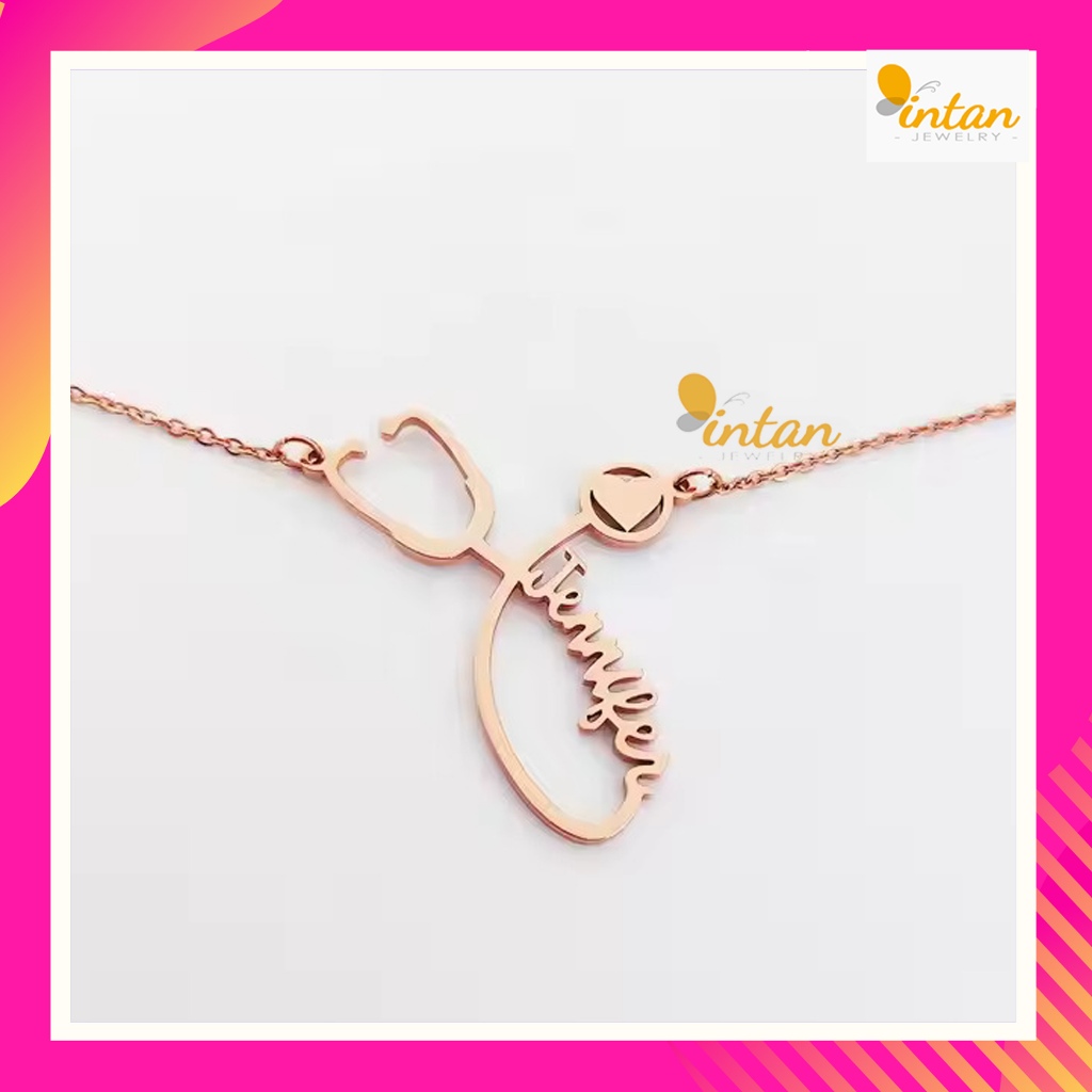 Kalung Nama Stetoskop Hati Custom Titanium Lapis Emas Nakes Dokter Bidan Perawat Suster Medis Kedokt
