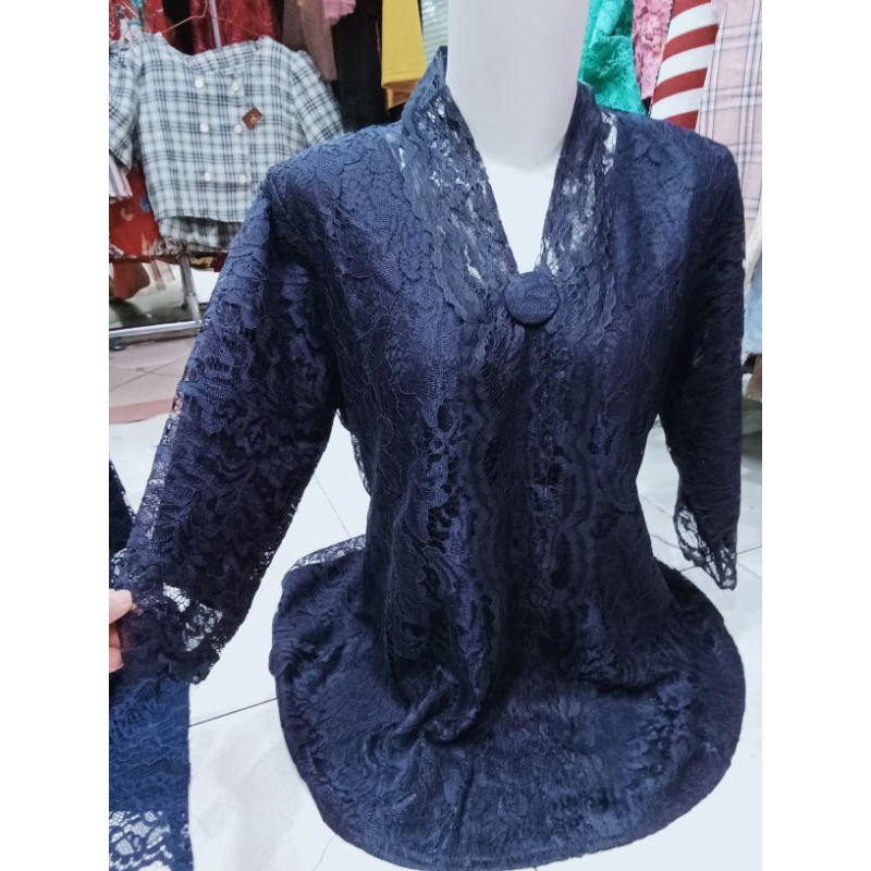 BLOUSE BROKAT KEBAYA FULL BROKAT RESLETING BELAKANG WARNA NAVY DONGKER SIZE XL XXL LD 100 110  BAJU 